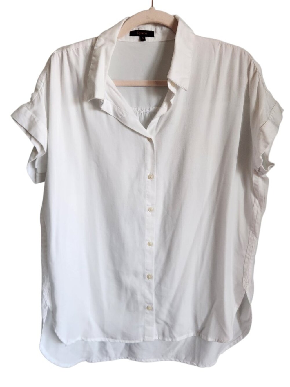Quince Shirt White Small Women's Vintage Wash Tencel Camp Shirt Button
